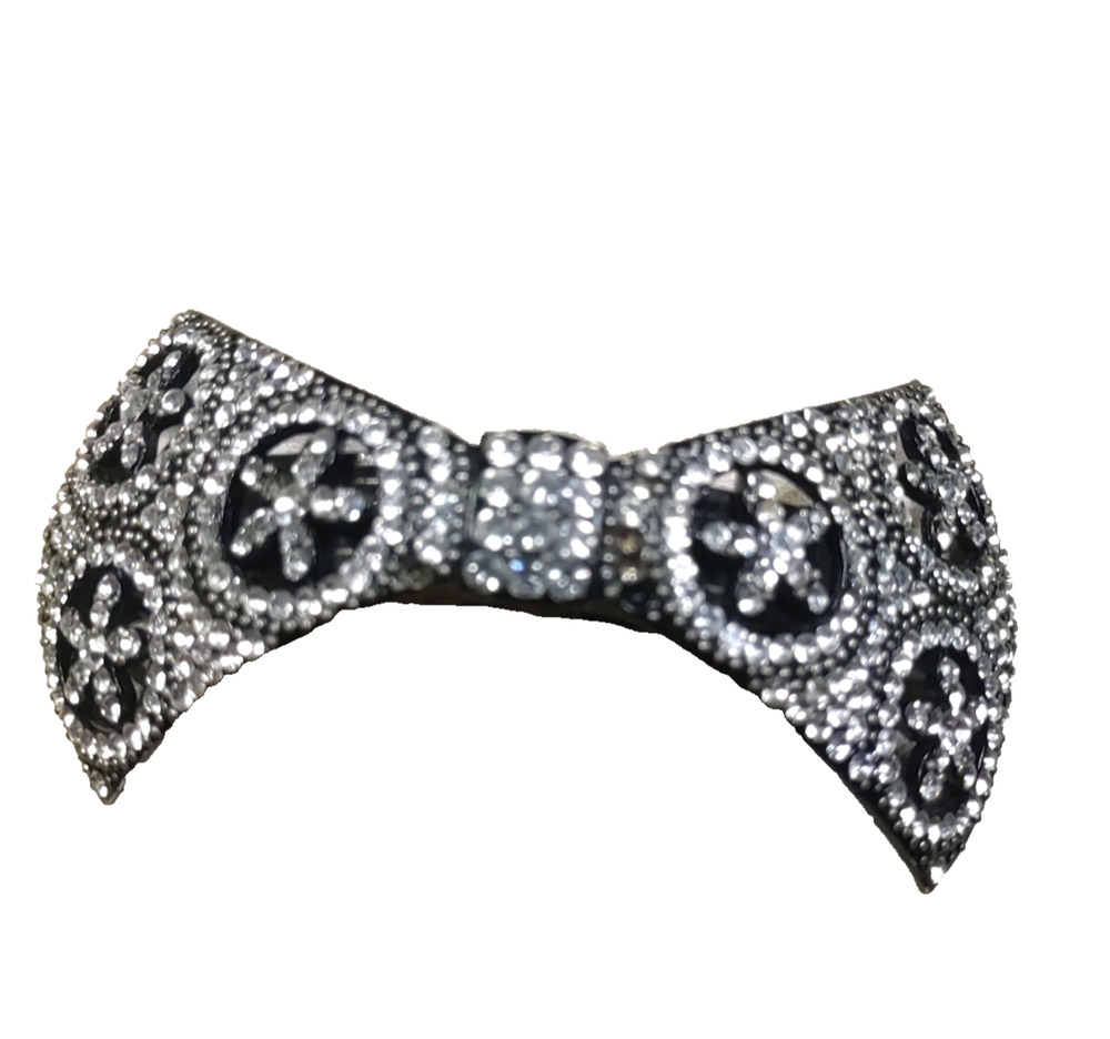 Vintage Style Retro 1940's Hair Barrette Tension Clip Black Metal Rhinestone...